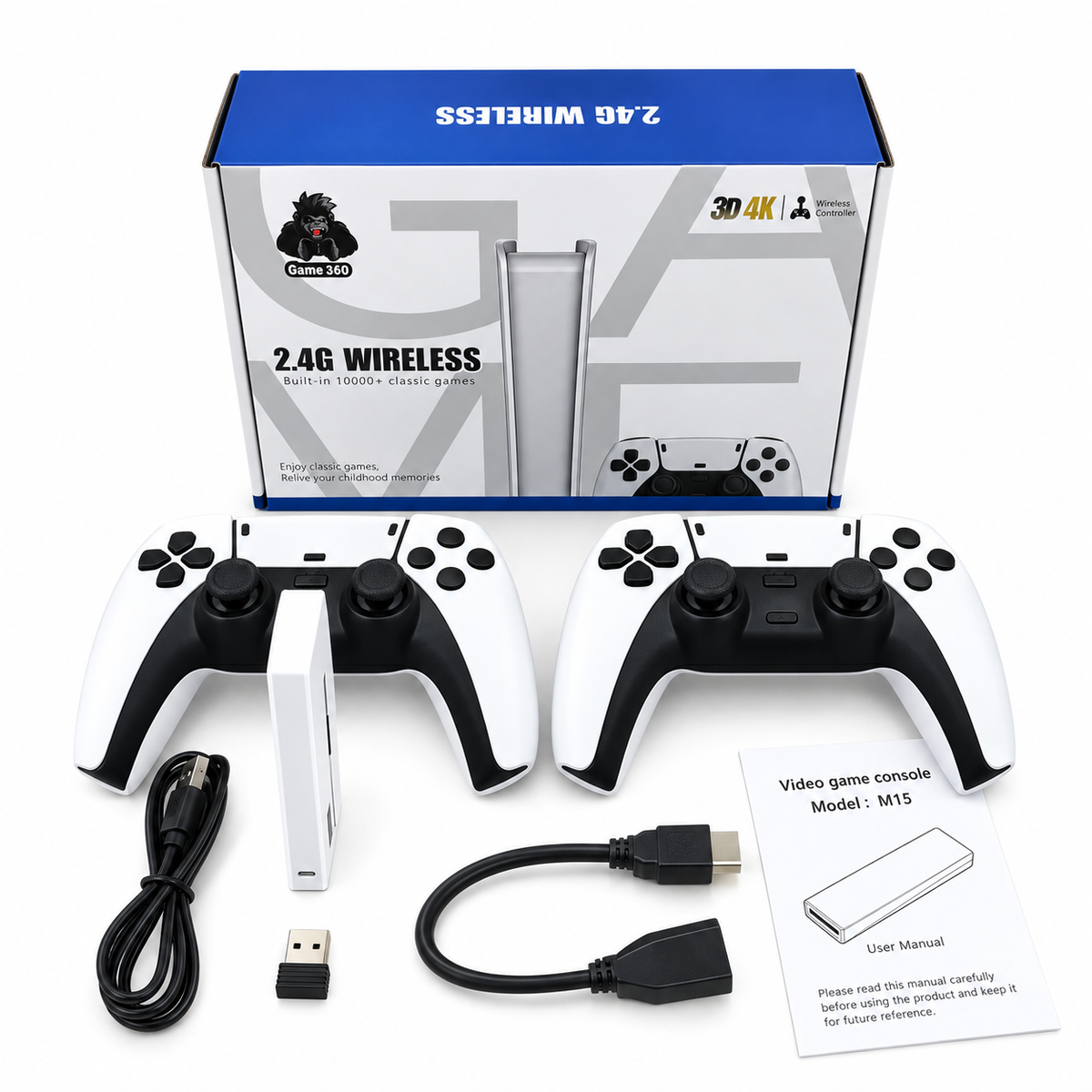 RetroStick Plug-and-Play Game Console with Dual Wireless Controllers