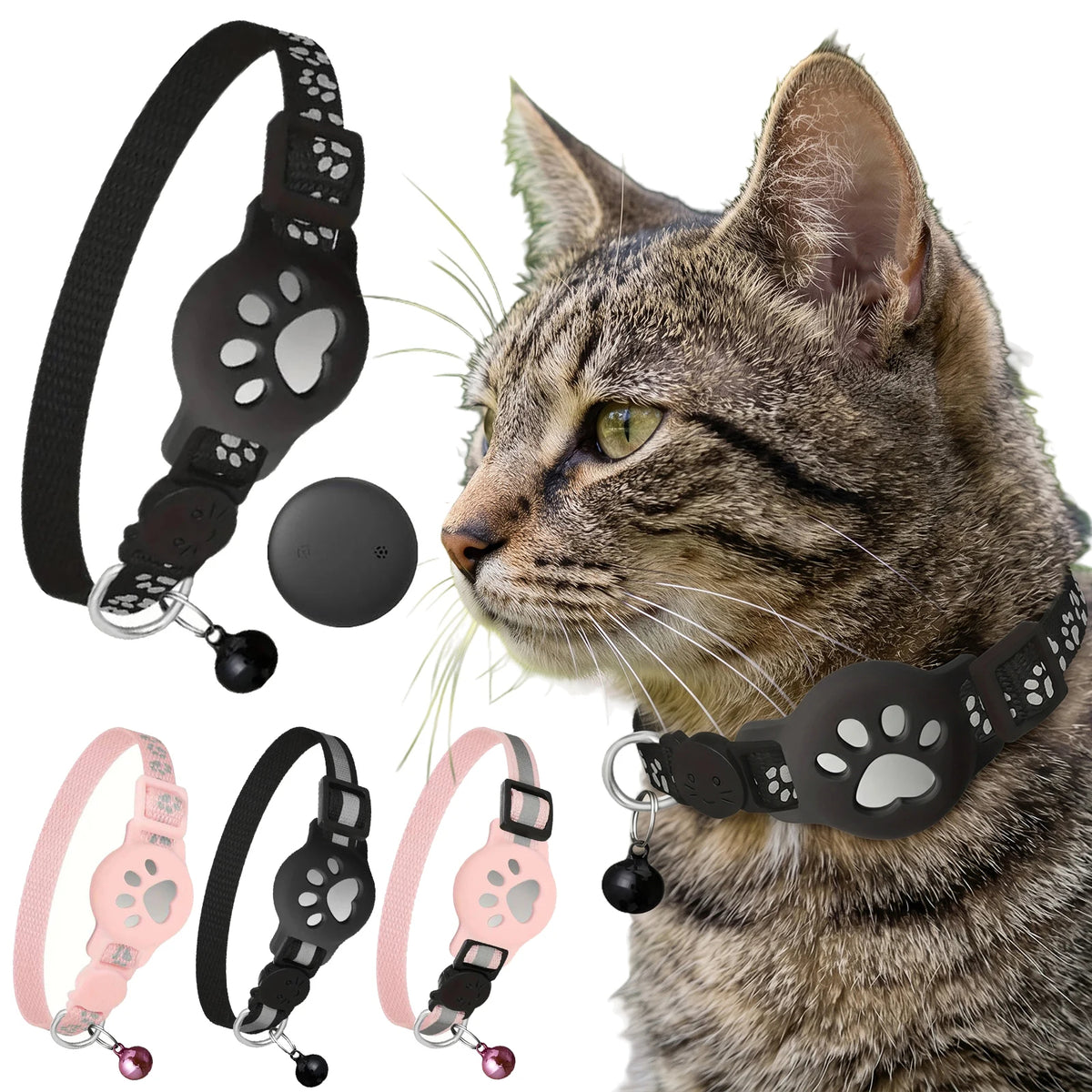 Reflective AirTag Pet Collar – Nylon Safety Buckle