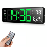 13" Large Digital Wall Clock with Temperature, Date, Auto DST & Night Light