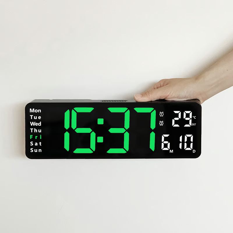 13" Large Digital Wall Clock with Temperature, Date, Auto DST & Night Light