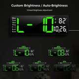 13" Large Digital Wall Clock with Temperature, Date, Auto DST & Night Light