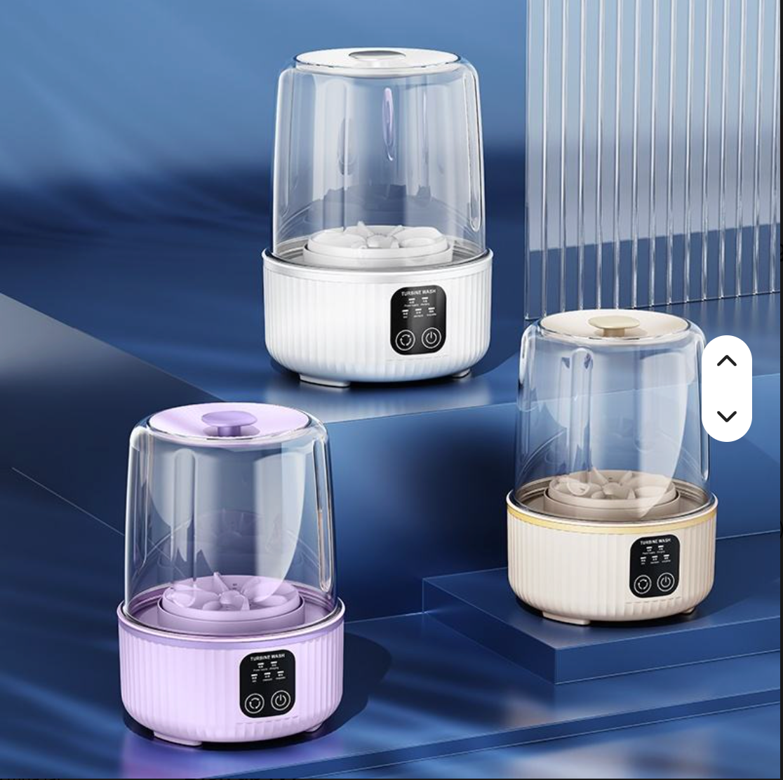 Mini plastic USB-powered washing machine for underwear and socks, portable semi-automatic all-in-one washer and dryer.
